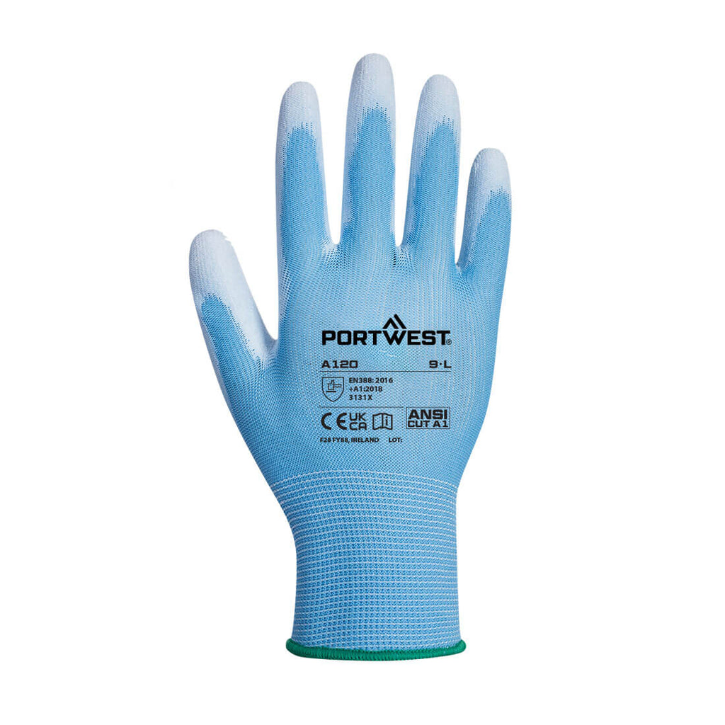 PU-beschichteter Arbeitshandschuh weiß/blau, Portwest-Aufdruck, einzelne Ansicht