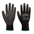 Portwest PU-beschichtete Handschuhe: schwarz, grüne Bündchenkante, Profilfläche