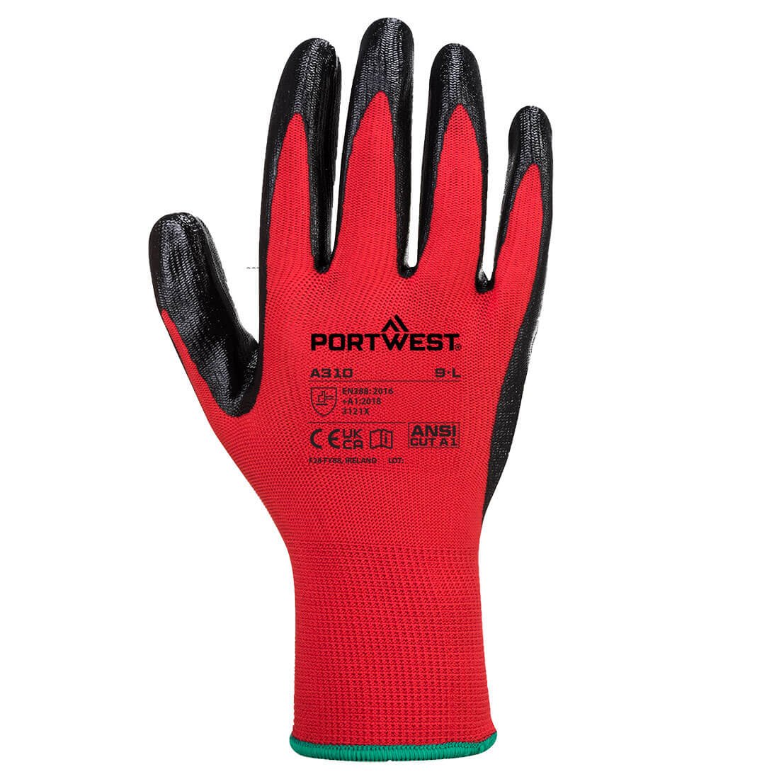 Nitrilhandschuh PORTWEST mit schwarzer Nitrilbeschichtung und rotem Strickbund