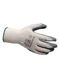Nitril-Handschuh mit rutschfestem Flexo-Grip, graue Handfläche, beiger Strickbund
