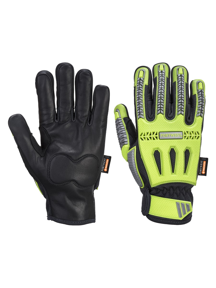 Paar Winterhandschuhe PORTWEST gelb-schwarz und schwarz, je mit Handflächenschutz