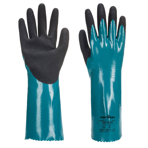 Arbeitshandschuhe mit Stulpe, blau mit schwarzem Griffbereich, Paaransicht