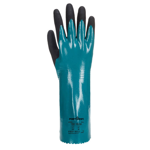 Arbeitshandschuh mit Stulpe, blau mit schwarzer Handfläche, einzelner Handschuh