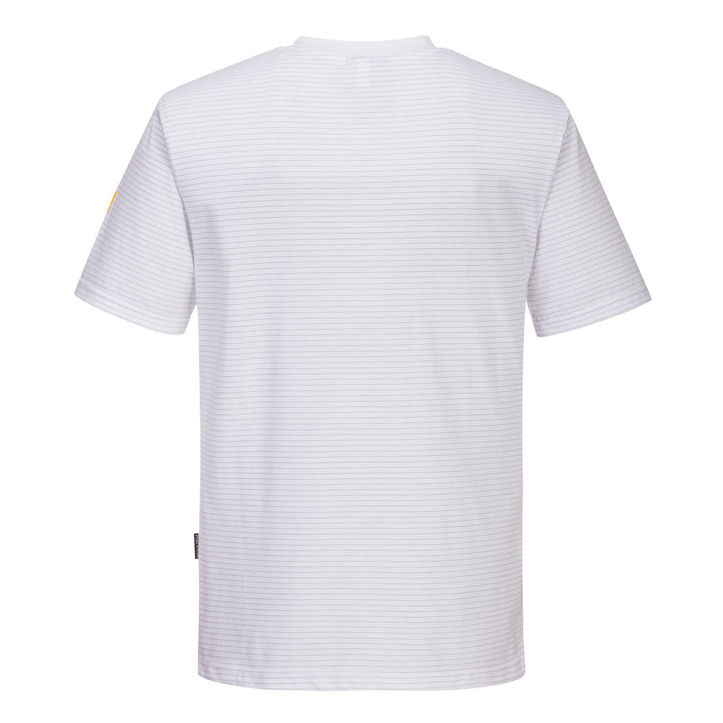 Antistatisches ESD T‑Shirt, helles Weiß, Rückansicht, kurze Ärmel, Querstreifen