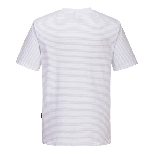 Antistatisches ESD T‑Shirt, helles Weiß, Rückansicht, kurze Ärmel, Querstreifen