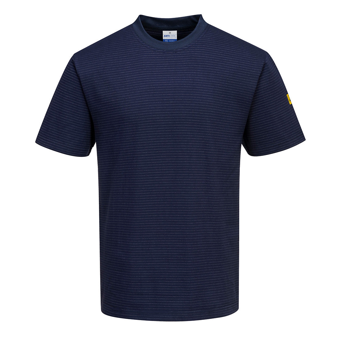 Dunkelblau gestreiftes T-Shirt mit Rundhalsausschnitt und kurzem Ärmel