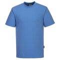 Blaues ESD-T-Shirt, antistatisch, Rundhalsausschnitt, kurzärmelig.