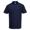 ESD-Poloshirt mit feinen Streifen, dunkelblau, Kragen und Knopfleiste, Ärmelbadge