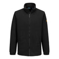 Schwarze Fleecejacke mit durchgehendem Reißverschluss, Stehkragen und Seitentaschen