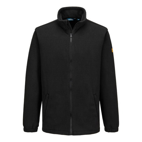 Schwarze Fleecejacke mit durchgehendem Reißverschluss, Stehkragen und Seitentaschen