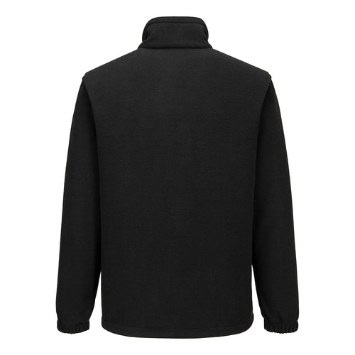 Schwarze Fleecejacke Rückansicht mit Stehkragen und durchgehendem Reißverschluss