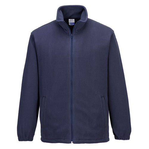 Dunkelblaue Fleecejacke mit durchgehendem Reißverschluss und Stehkragen