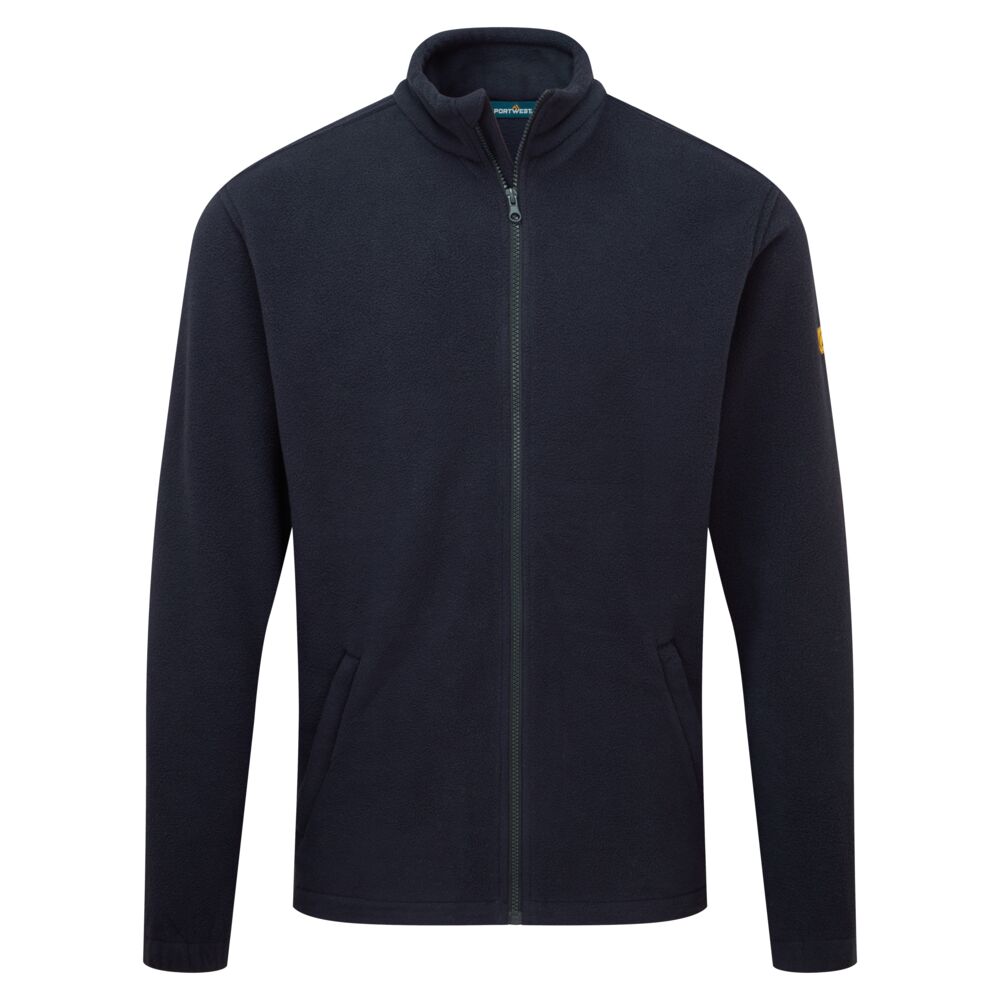 Antistatischer ESD-Fleecejacke, dunkelblau, durchgehendem Reißverschluss, Stehkragen, Taschen