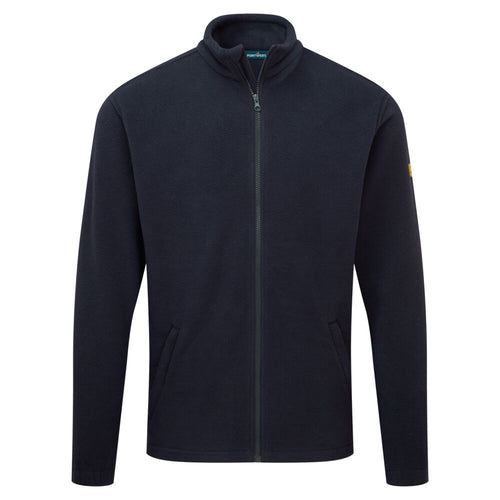 Antistatischer ESD-Fleecejacke, dunkelblau, durchgehendem Reißverschluss, Stehkragen, Taschen