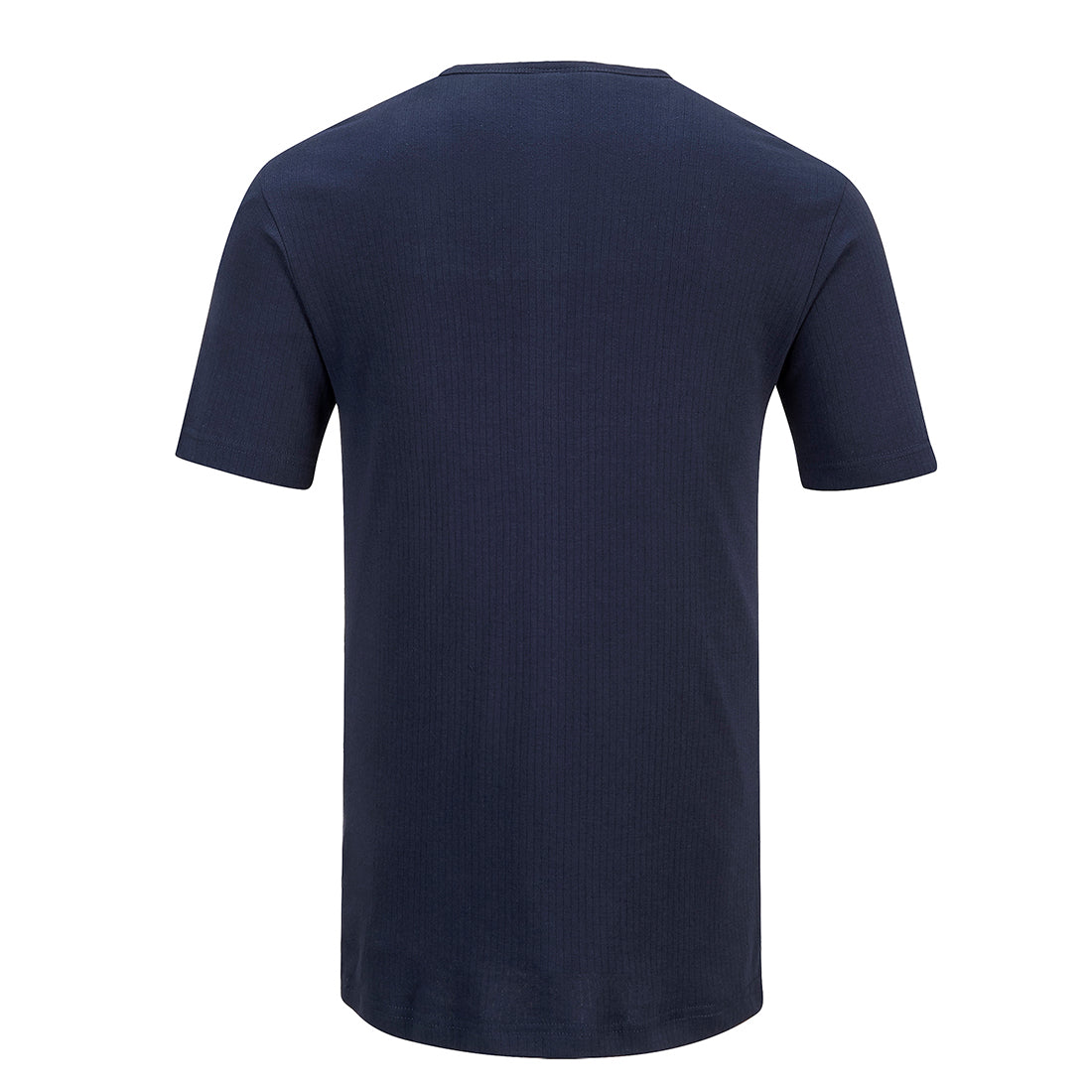 Kurzarm-Thermo-T-Shirt dunkelblau, Rückansicht mit Rundhalsausschnitt
