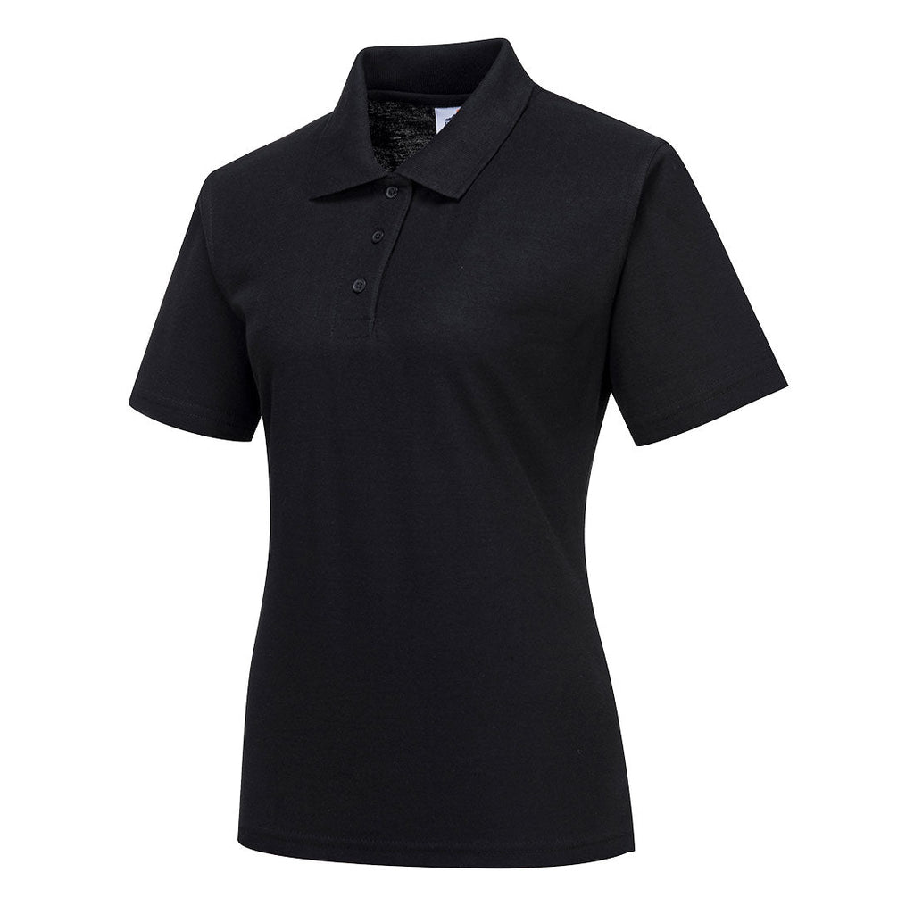 Damen-Poloshirt in Schwarz mit kurzem Arm, Knopfleiste und Kragen