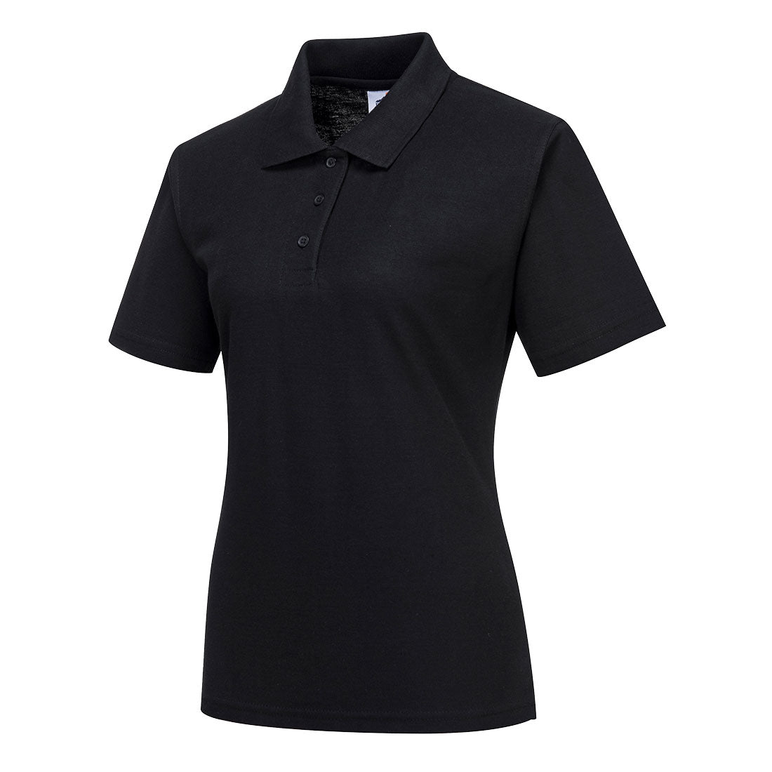 Damen-Poloshirt in Schwarz mit kurzem Arm, Knopfleiste und Kragen
