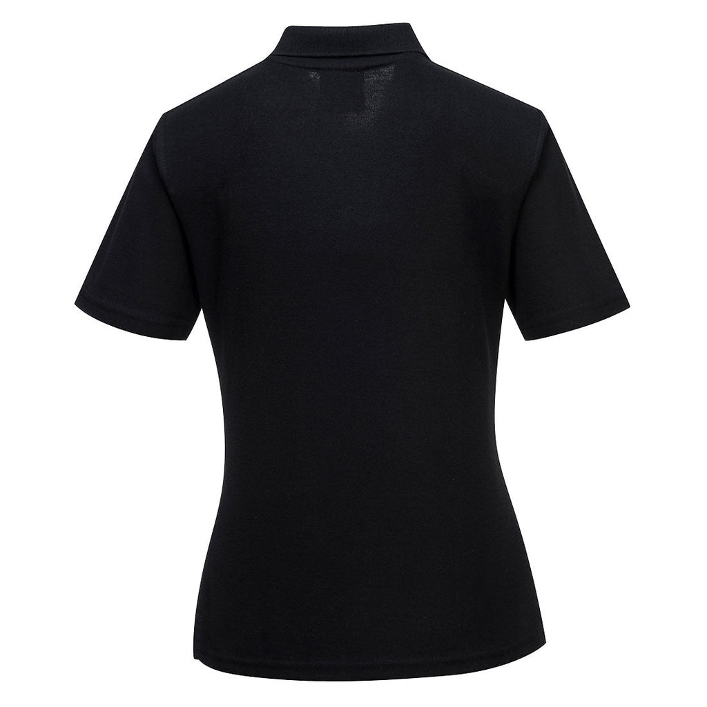Damen-Poloshirt in Schwarz mit kurzem Arm, Rückansicht