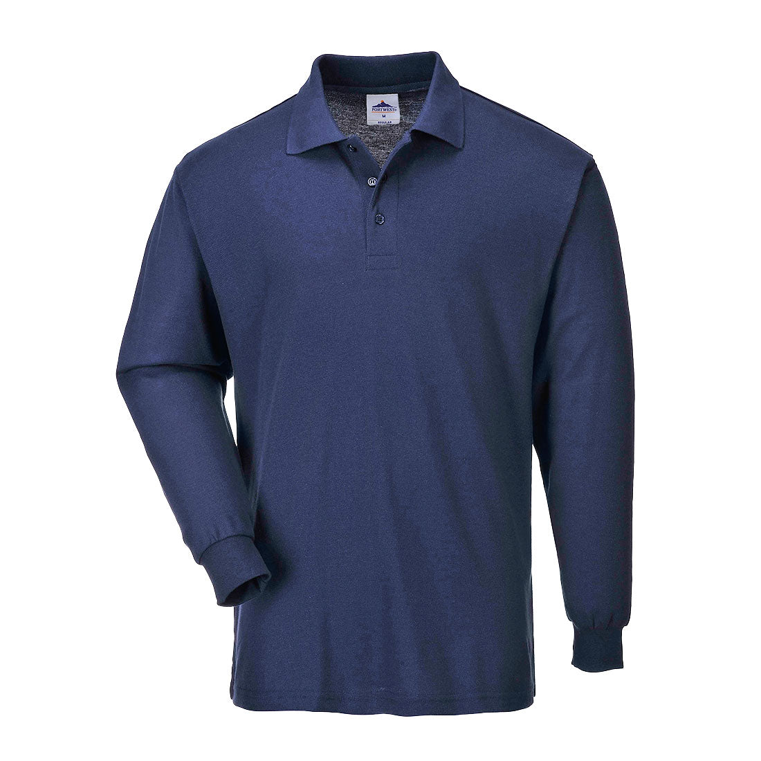 Langarm-Poloshirt in dunkelblau mit Knopfleiste und Polokragen