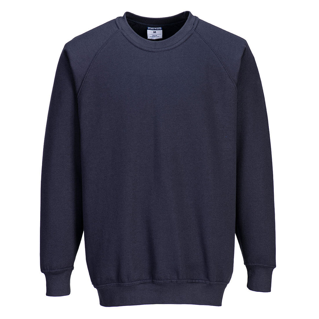 Dunkelblauer Sweatshirt mit Rundhalsausschnitt, Raglanärmeln und gerippten Bündchen