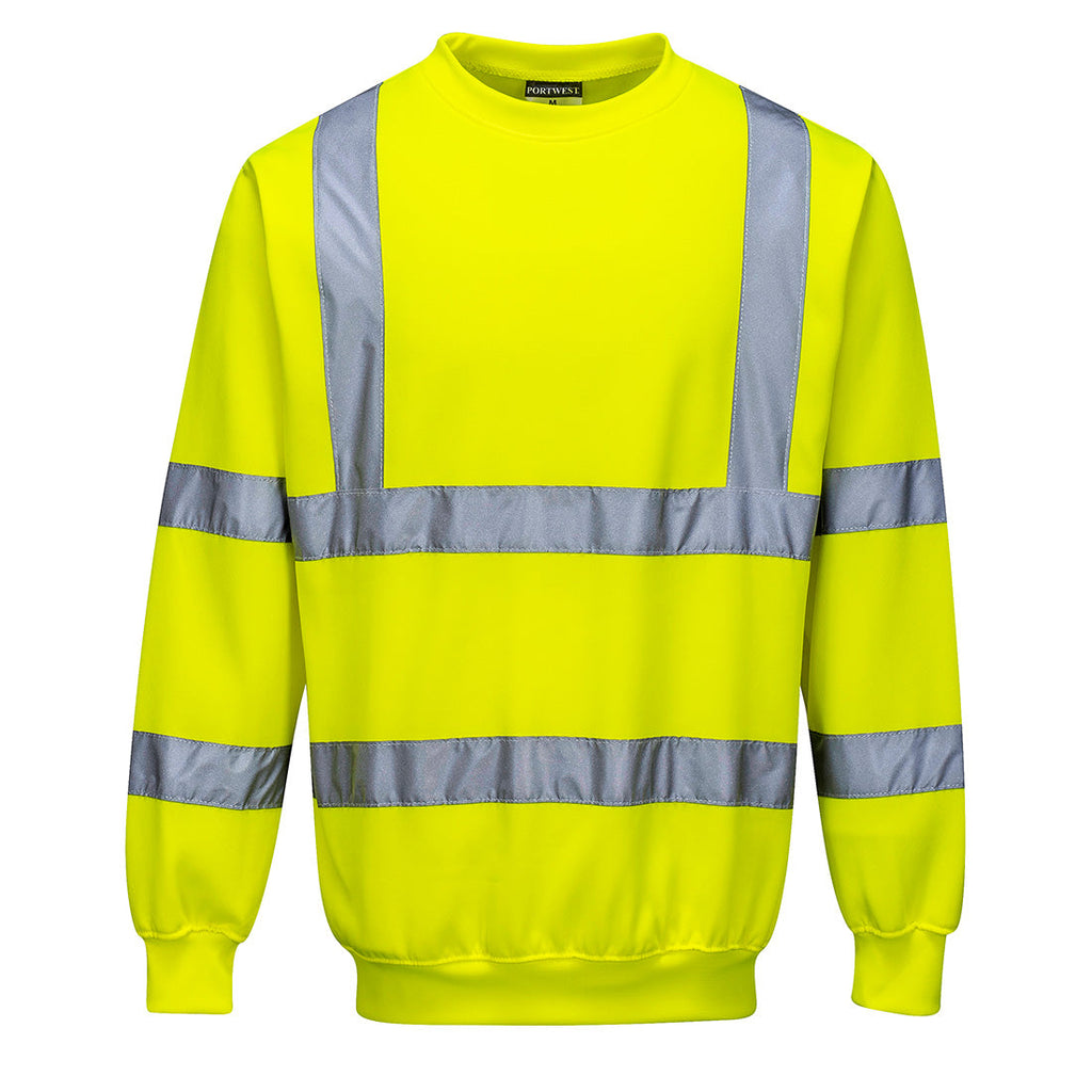 Warnschutz-Sweatshirt gelb mit breiten Reflexstreifen vorn und Ärmelabschluss
