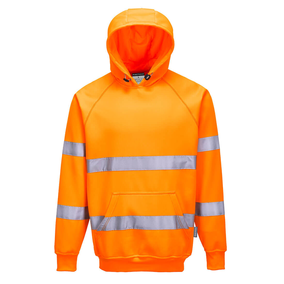 Warnschutz-Kapuzen-Sweatshirt orange mit reflektierenden Streifen und Kängurutasche