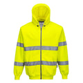Portwest Warnschutz-Kapuzensweatjacke in Gelb mit Frontreißverschluss und reflektierenden Streifen