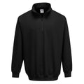 Schwarzes Sweatshirt mit Reißverschluss, Stehkragen und langen Ärmeln
