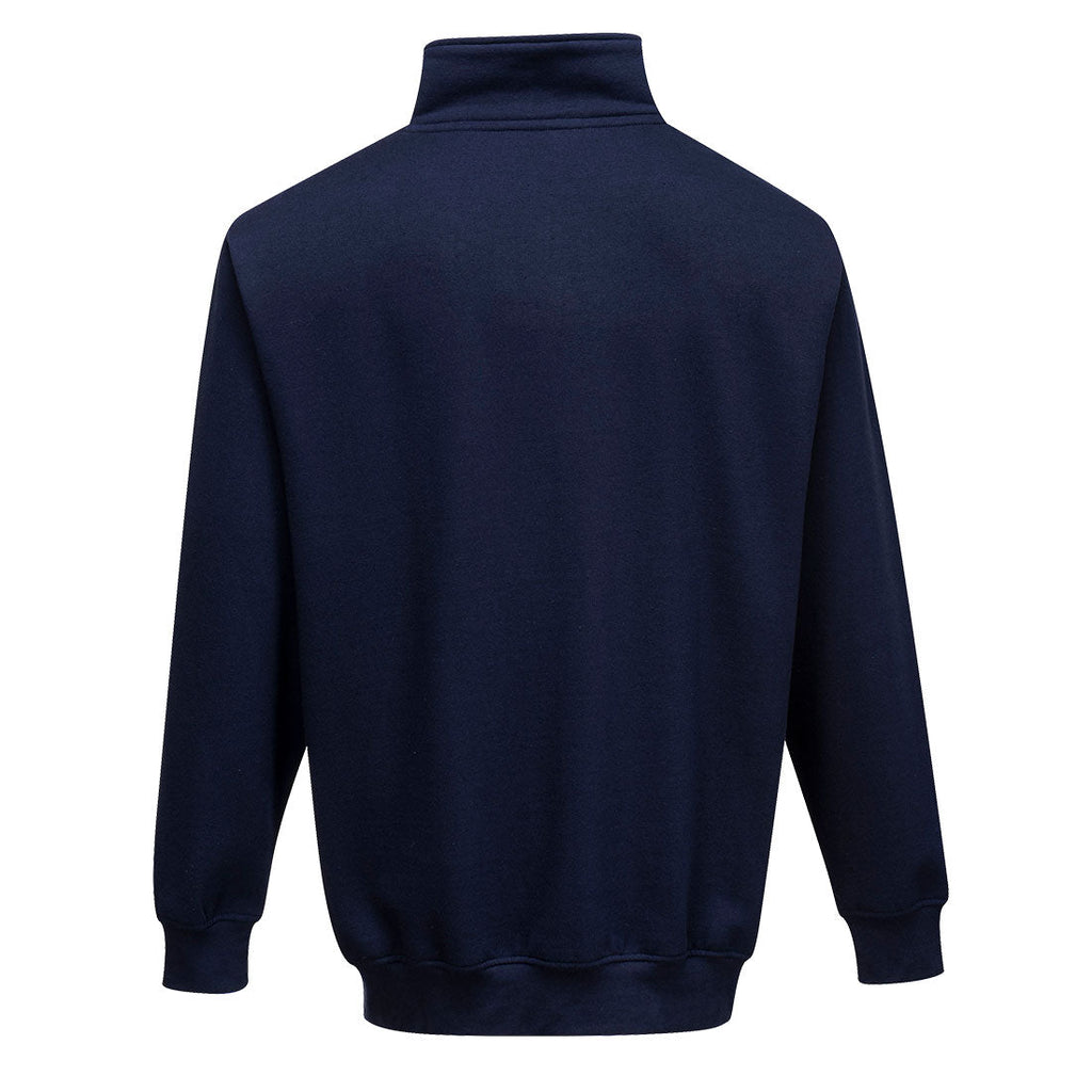Sweatshirt mit Reißverschluss, dunkelblau, Rückansicht mit geripptem Saum