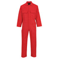 Flammhemmender Overall in Rot mit Knopfleiste, langärmelige Jacke und Brusttaschen