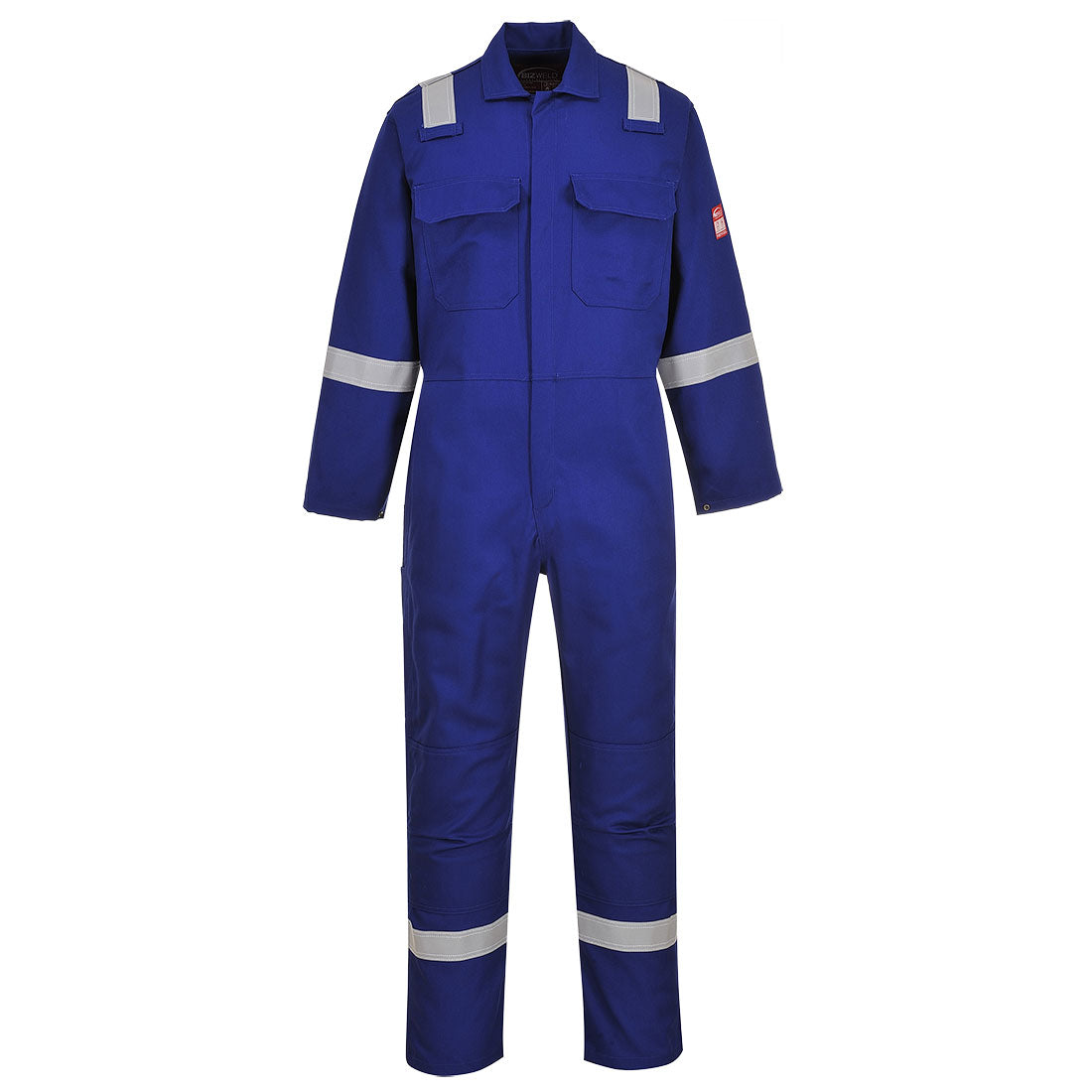 Blauer FR-Overall mit reflektierenden Streifen und Brusttaschen