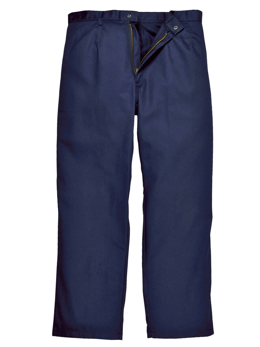 Dunkelblaue Schweißerhose mit geradem Bein und Knopfverschluss