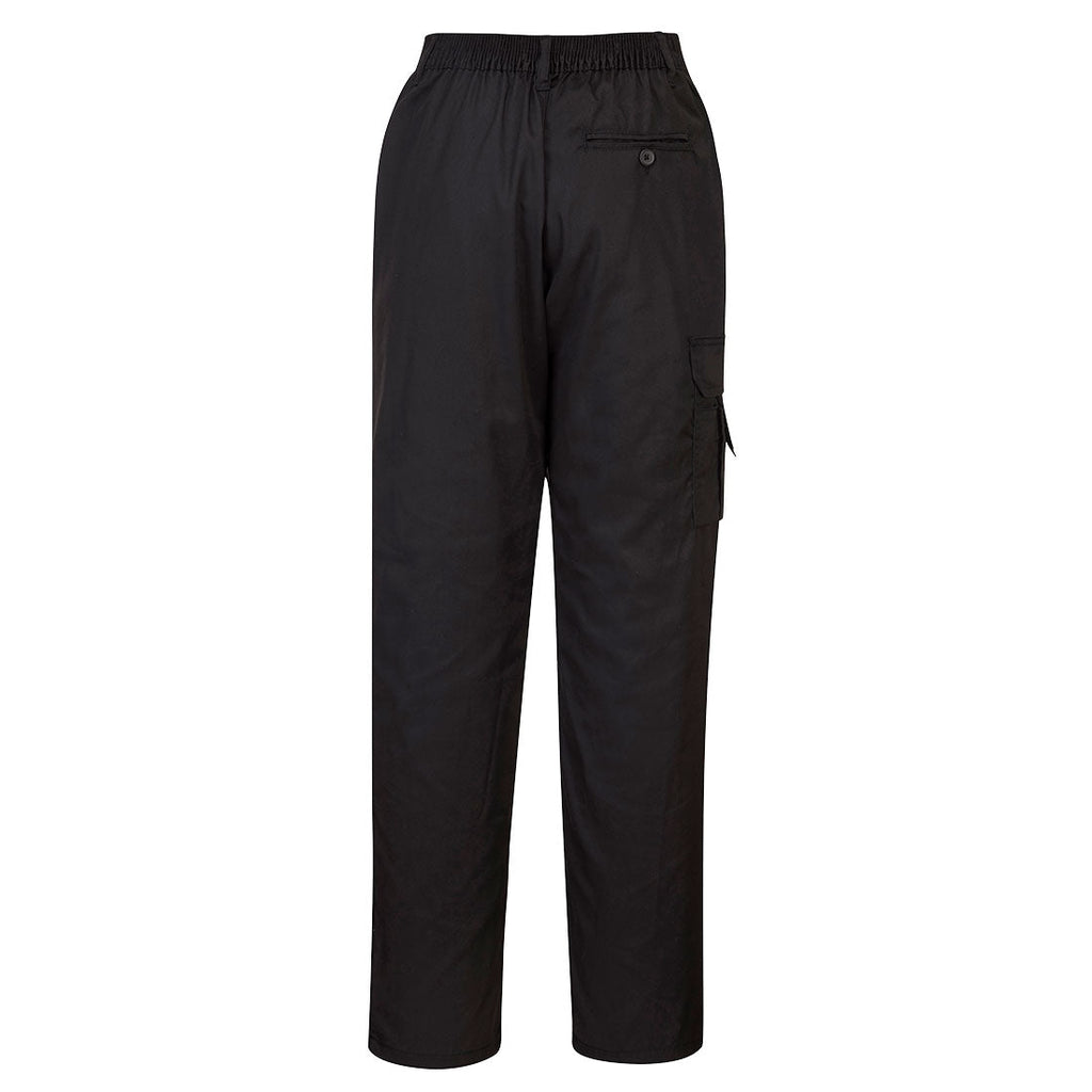 Damen-Bundhose dunkel mit elastischem Bund und Taschen am Hosenbein
