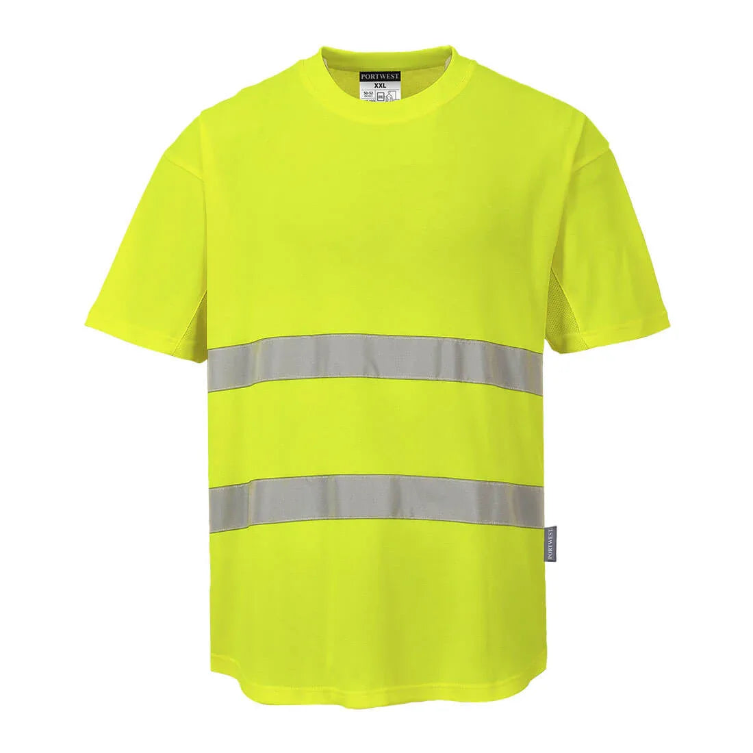 Warnschutz-T-Shirt, gelb mit reflektierenden Streifen vorn, Rundhalsausschnitt