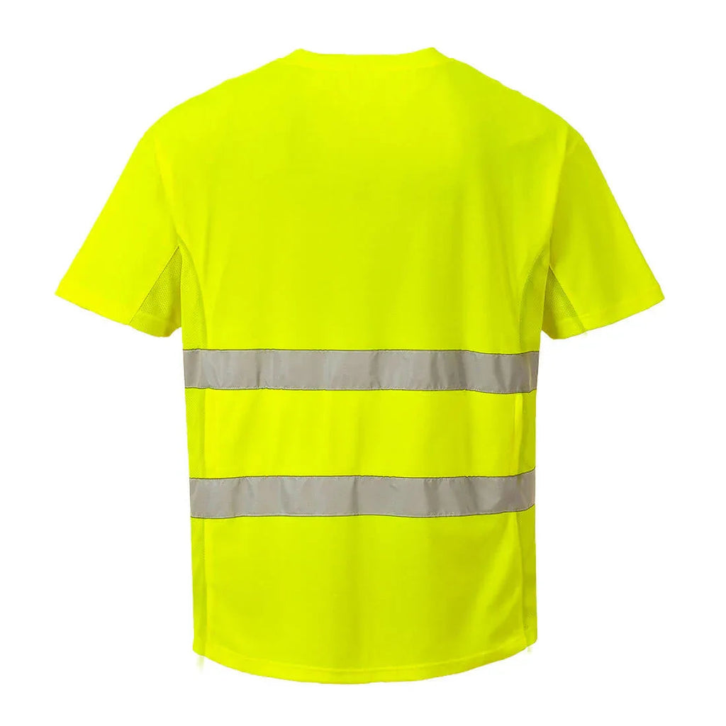 Warnschutz-T-Shirt, gelb mit reflektierenden Streifen hinten, Rundhalsausschnitt