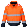 Leichte Warnschutz-Pilotjacke: orange mit Reflexstreifen, Kapuze, Reißverschluss