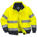 Warnschutz-Pilotjacke 2-in-1 in Gelb, Kapuze, Reißverschluss, breite Reflexstreifen