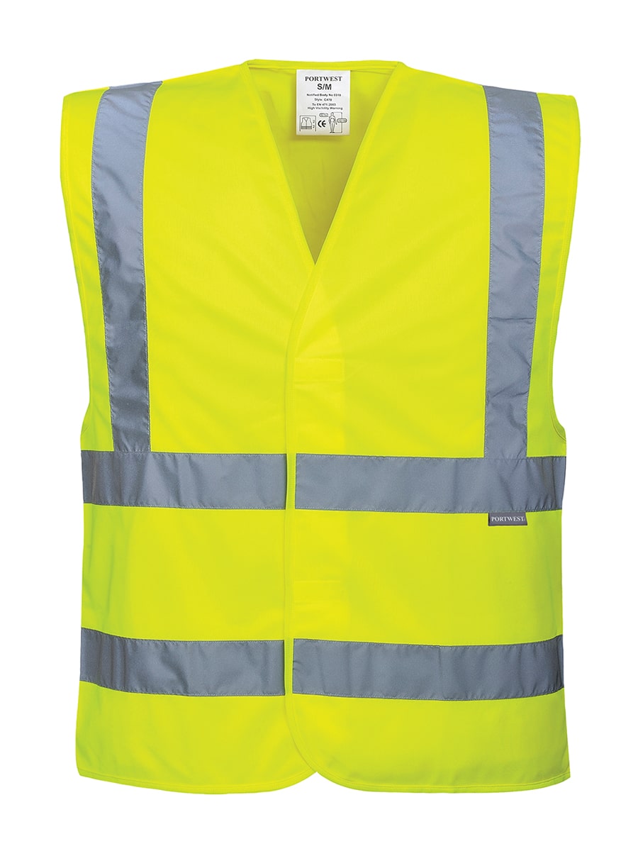 Warnschutzweste neon-gelb mit doppeltem Reflexband, V-Ausschnitt