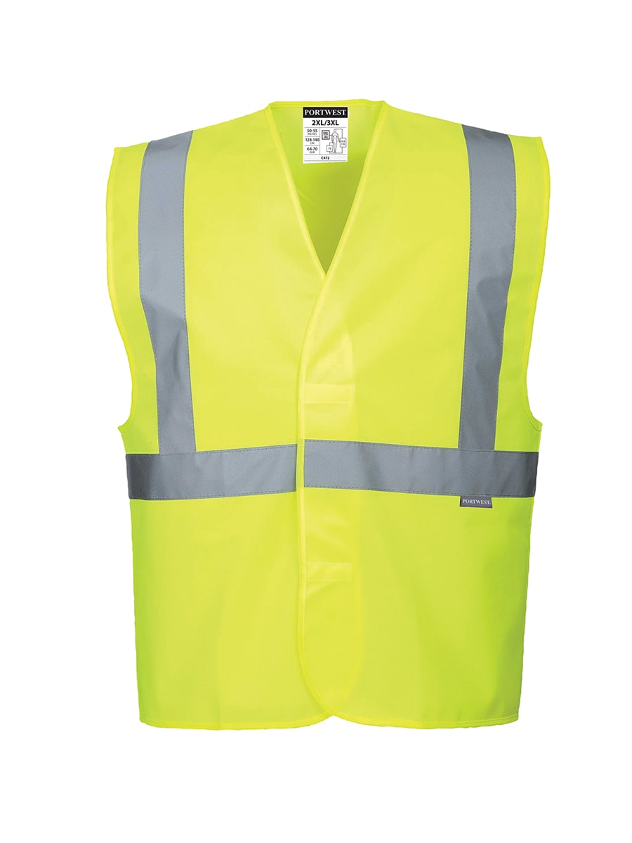 Warnschutzweste Portwest gelb mit Reflexband, Front mit Knopfleiste