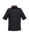 Portwest Kochjacke kurzarm, schwarze MeshAir Pro Arbeitsjacke mit Stehkragen