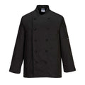 Portwest Somerset Kochjacke: schwarze Front mit Knopfleiste, Stehkragen