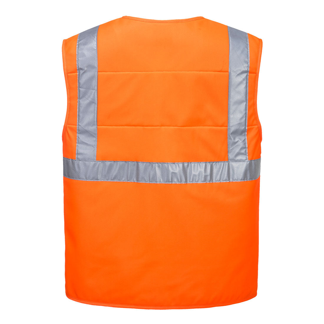 Warnschutz-Kühlweste orange mit silbernen Reflexstreifen am Rücken