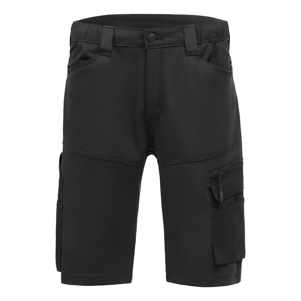 Cargo-Shorts in dunkler Farbe mit Knopfverschluss, Gürtelschlaufen und seitlichen Taschen