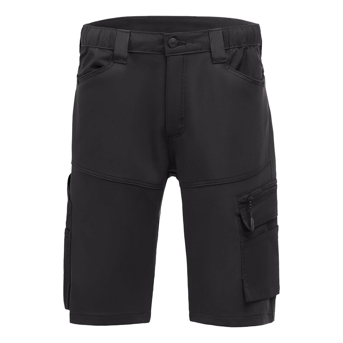 Cargo-Shorts in dunkler Farbe mit Knopfverschluss, Gürtelschlaufen und seitlichen Taschen