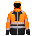 Hi-Vis Winterjacke, orange mit Kapuze, reflektierenden Streifen und Frontreißverschluss