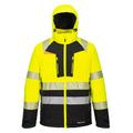 Hi-Vis Winterjacke, neon gelb/schwarz, Kapuze, reflektierende Streifen