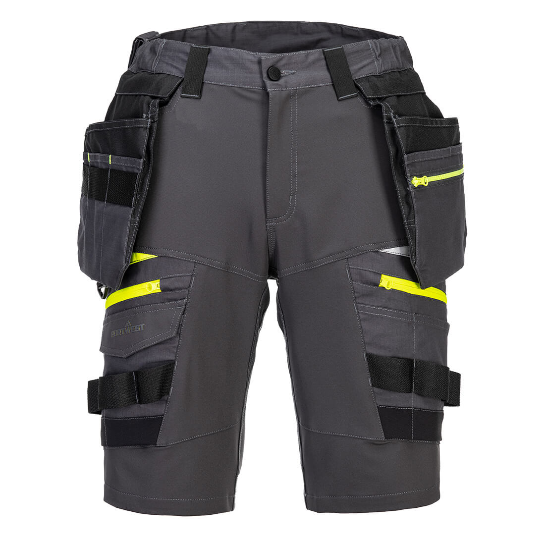 Abnehmbare Holstertaschen-Shorts in dunkelgrau mit Seitenholstern und Neon-Akzenten