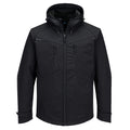 Portwest DX4 Softshelljacke 3L mit Kapuze, durchgehendem Reißverschluss und Fronttaschen.