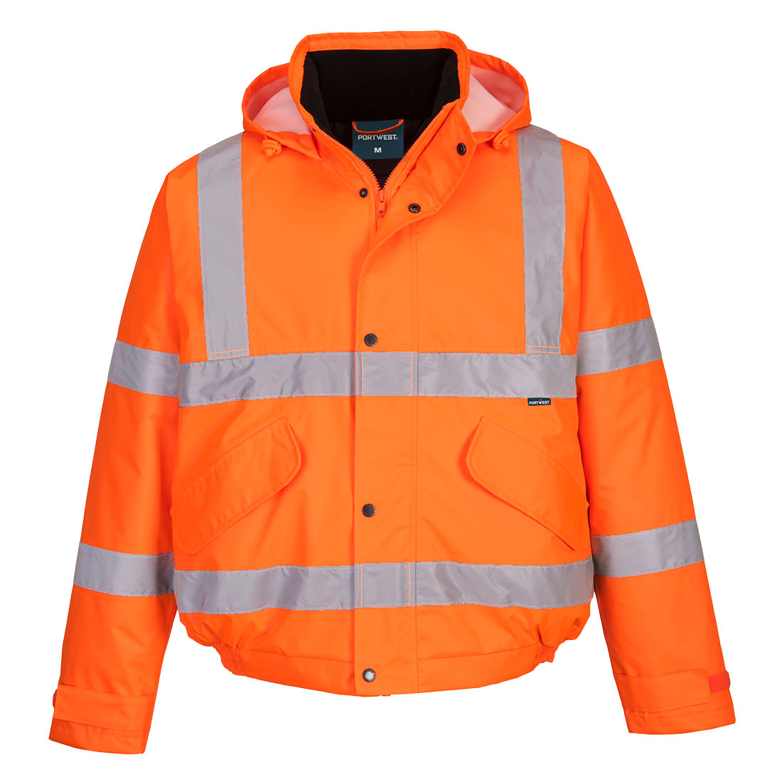 Orange Warnschutz-Winterpilotenjacke mit reflektierenden Streifen, Knöpfe vorn