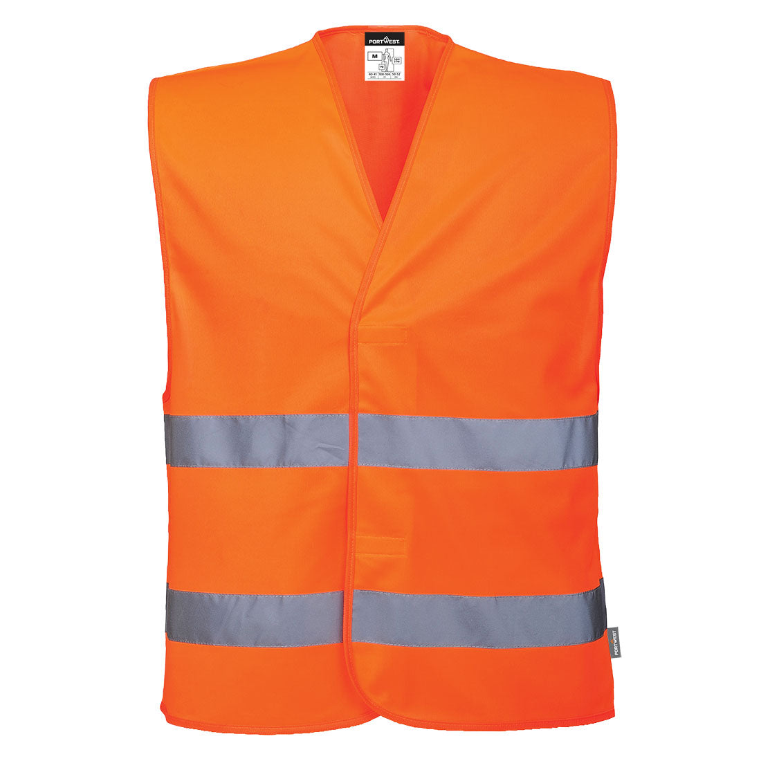 Orange Warnweste mit zwei breiten Reflexstreifen und Frontreißverschluss